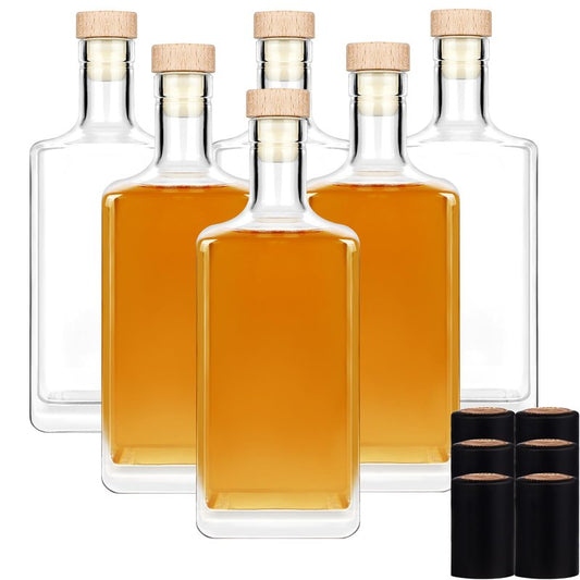 Liengoron 6Pack 8 oz Glass Bottles with Lid 250 ml Clear Empty Bottles with Cork Square Glass Bottle with Cap for Liquor Vodka Brandy Whiskey Beer Water Soda