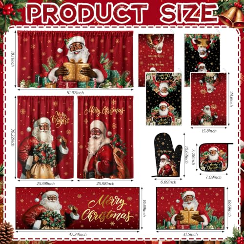 Black Santa Christmas Kitchen Decor Set - 13 pcs with Red & Black Variation