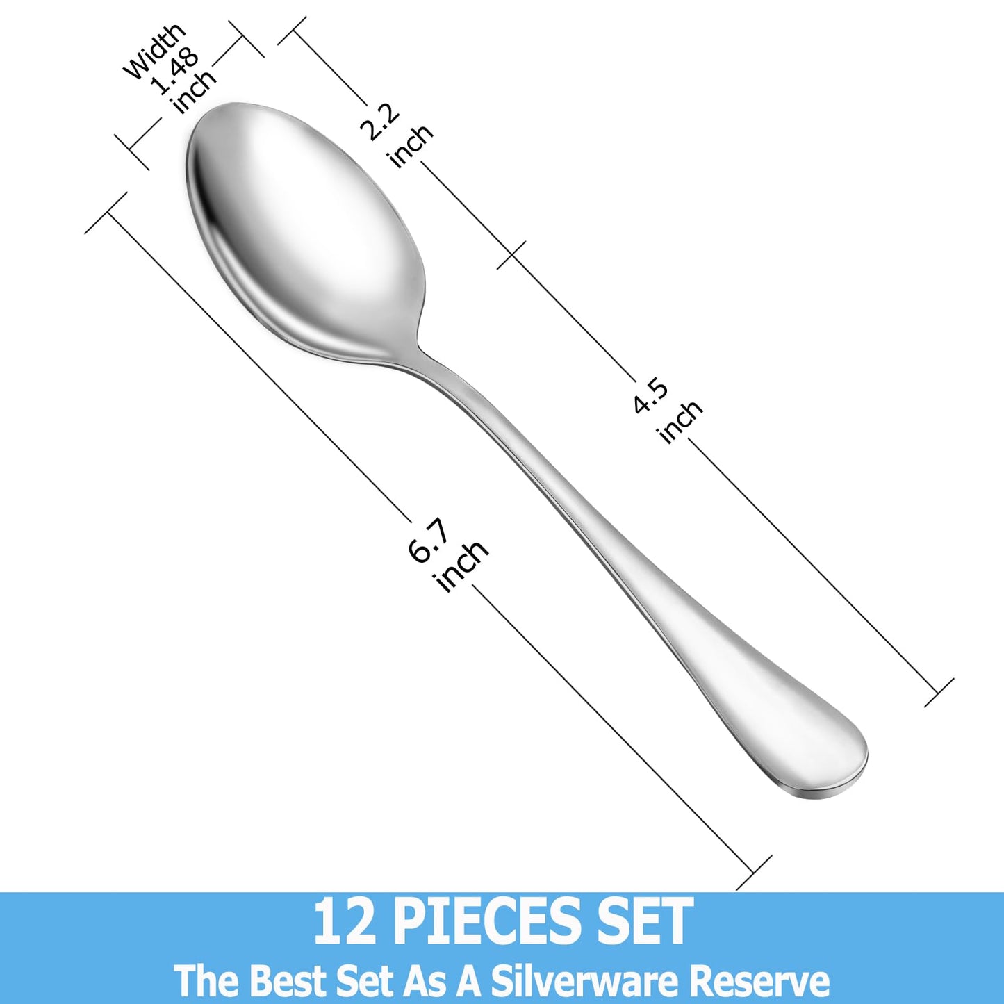 12 Piece Teaspoons Set,Food Grade Stainless Steel Tea Spoons,Durable Small Spoons,Metal Dessert Spoon,Spoon Silverware for Home,Kitchen or Restaurant,Mirror Polished & Dishwasher Safe,6.7-Inch