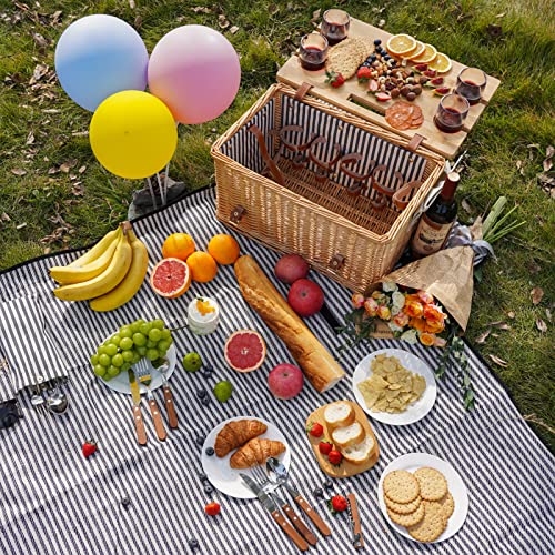 Picnic Basket for 4 with Detachable Wine Table - Stripe, L Size