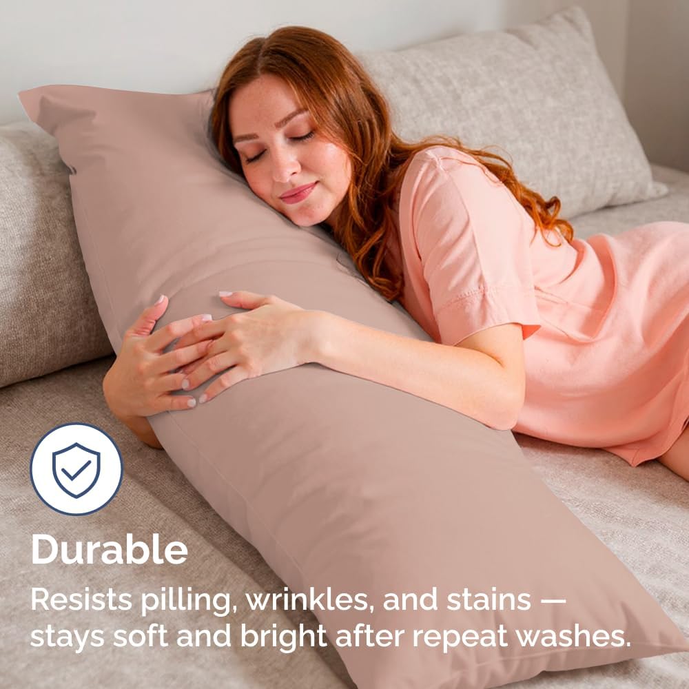 Skiennix Body Pillowcases Set of 2 | Soft 20x54 Long Pillow Covers for Side Sleepers - Wrinkle-Free, Machine Washable, Mauve