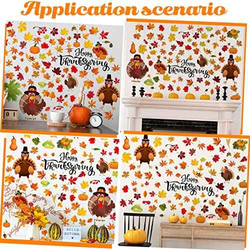 Eersida 142 Pcs Thanksgiving Fall Wall Decals Thanksgiving Turkey Wall Decals Autumn Leaves Decoration Turkey Stickers Maple Leaves Window Decor for Home Window Living Room Bedroom (Autumn Style)
