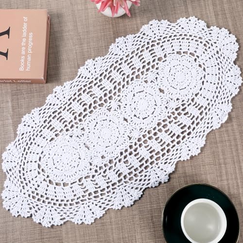 Oval Lace Table Runner, 12x24 Inch Handmade Vintage Crochet Runner
