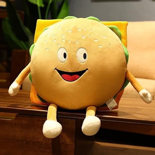 11.8" Cute Hamburger Plush Toy Funny Hamburger Plushie Pillow Toy Funny Stuffed Food Plush Toy Gift for Kid Room Decor Holiday Birthday Christmas Decoration