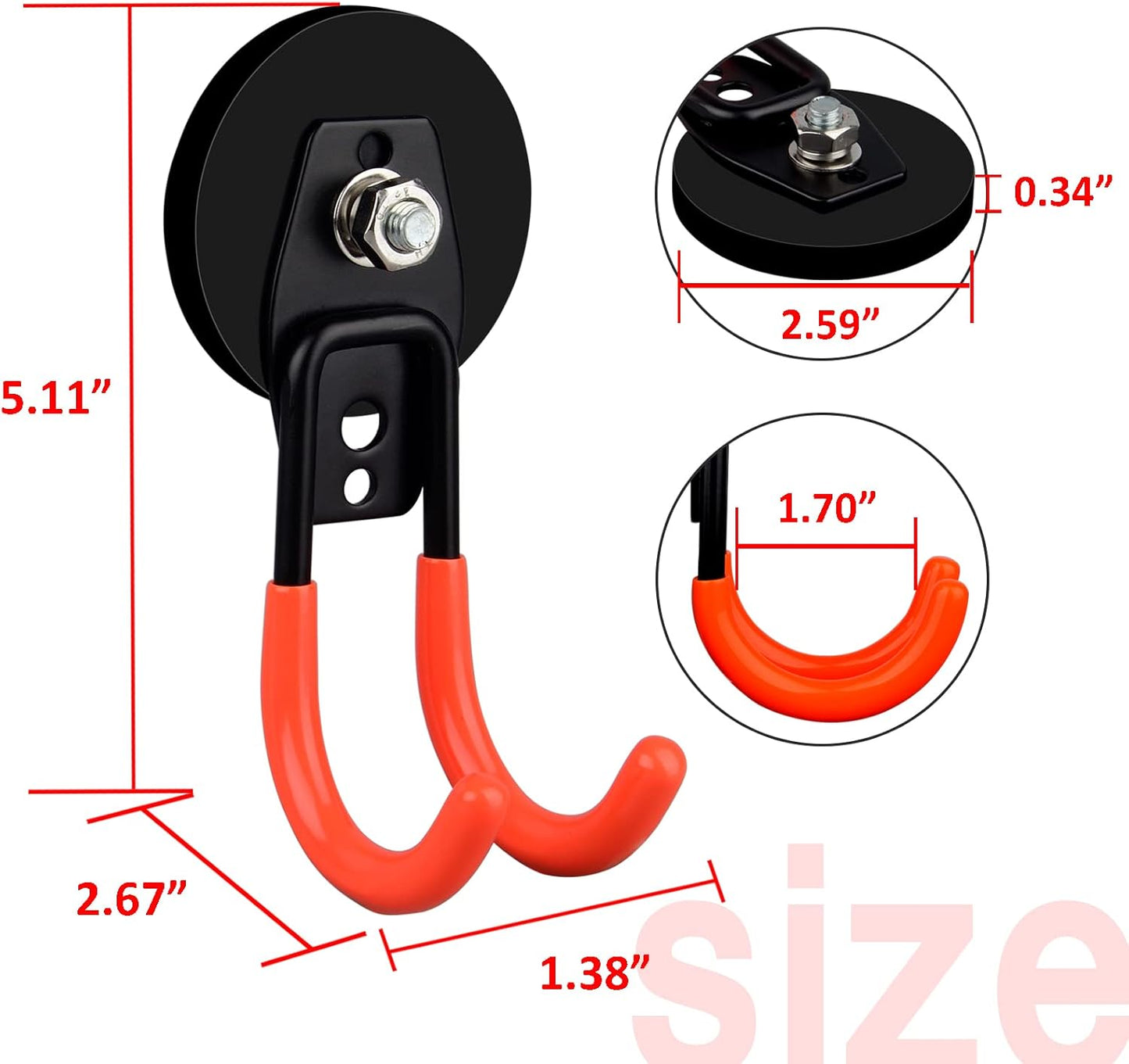ULIBERMAGNET Heavy Duty Magnetic Hooks - 2 Pack Large J Hooks with Anti-Slip Coating for Garden Tools & Ropes