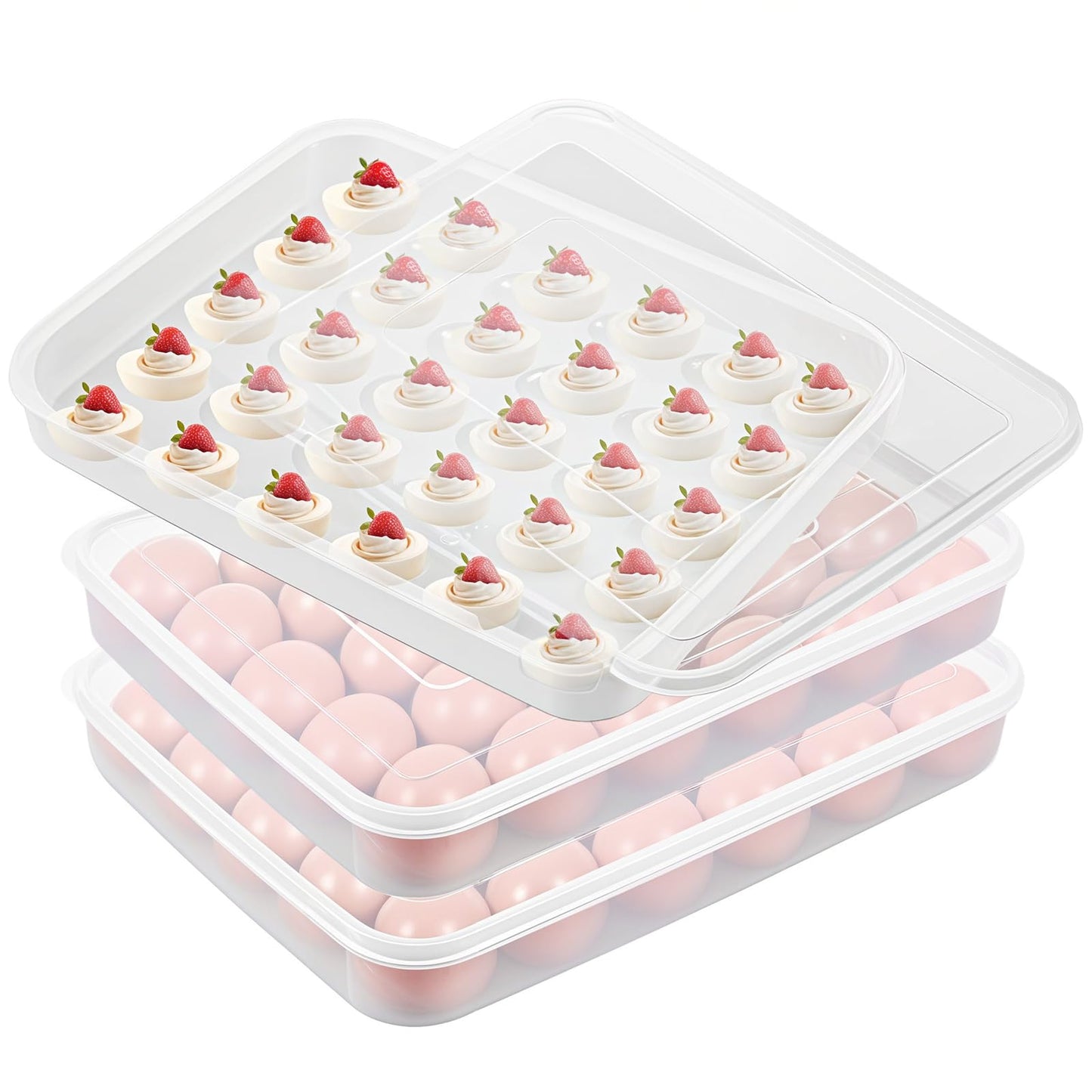 3 Pack Deviled Egg Containers with Lid - Stackable Egg Trays for Deviled Eggs, 90 Slots Plastic Eggs Holder for Refrigerator, Party, Travel (13.58 x 10.23 x 1.96 inches, Clear, BPA-Free)