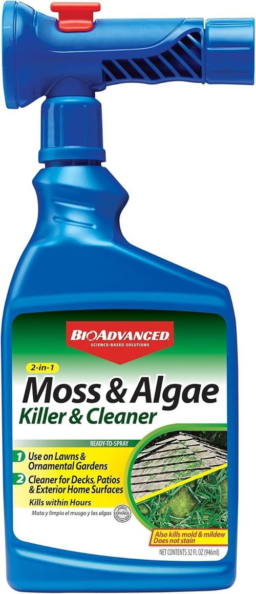 BioAdvanced 2-in-1 Moss and Algae Killer - Effective Lawn and Roof Cleaner, 32 oz