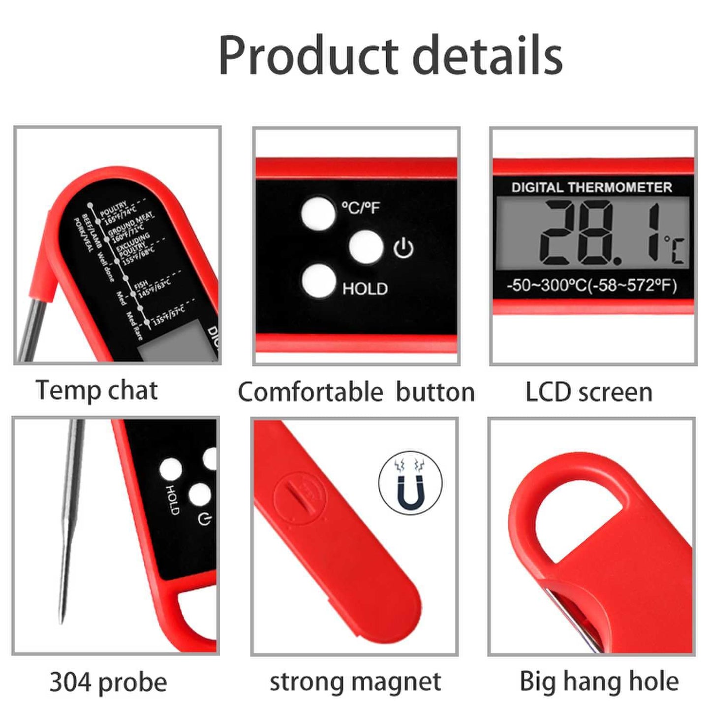 Meat Thermometer Digital - Instant Read Food Thermometer for Cooking Grilling Air Fryer Griddle Probe Kitchen Gadgets Essentials BBQ Accessories Grill Gifts for Men of Dad Fathers Day
