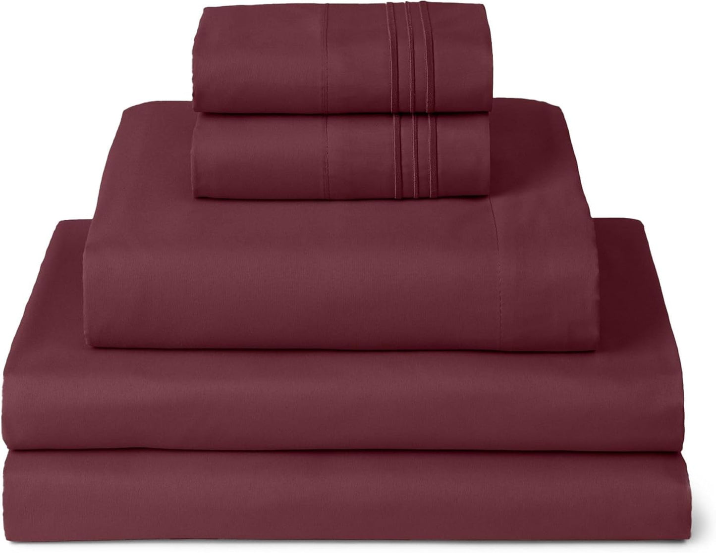 Mellanni Split King Sheets Set - 5 PC Luxury Bedding Collection - Extra Soft, Cooling, Wrinkle Resistant (Burgundy)