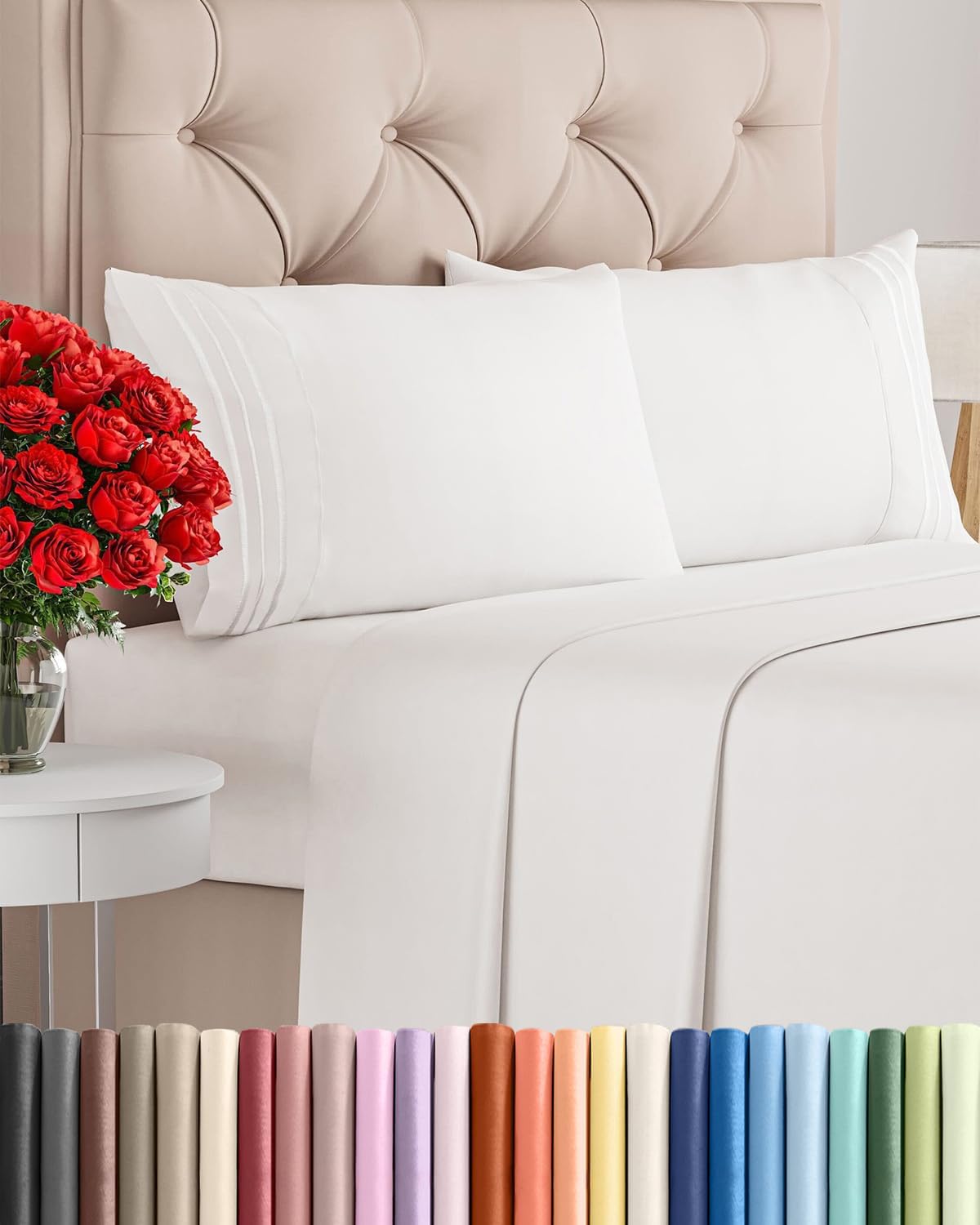 King Size 4-Piece Sheet Set | Comfy Cooling Bed Sheets - Luxury Hotel Quality - Deep Pockets, Soft & Wrinkle-Free - Oeko-Tex Certified - Antique White