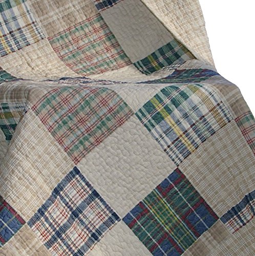 Greenland Home Oxford 100% Cotton Throw Blanket 50 x 60 in Tan - Reversible Plaid Design