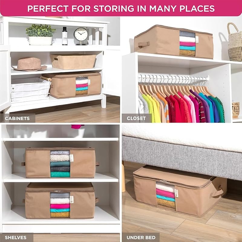 Beige Cedar Clothes Storage Bags - Set of 2 Wardrobe Organizers for Seasonal & Closet Storage