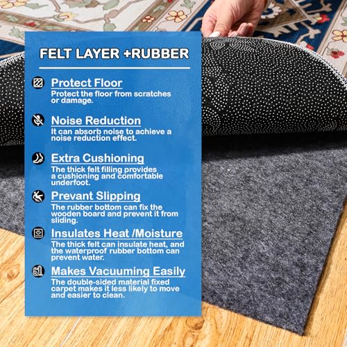 9 x 12 ft Waterproof Rug Pad - Non-Slip Felt & TPR Rug Protector - Extra Large, 1/8" Thick
