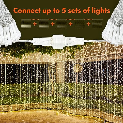 Warm White 300 LED Window Curtain String Lights - 2 Pack, Waterproof Indoor Outdoor Decor