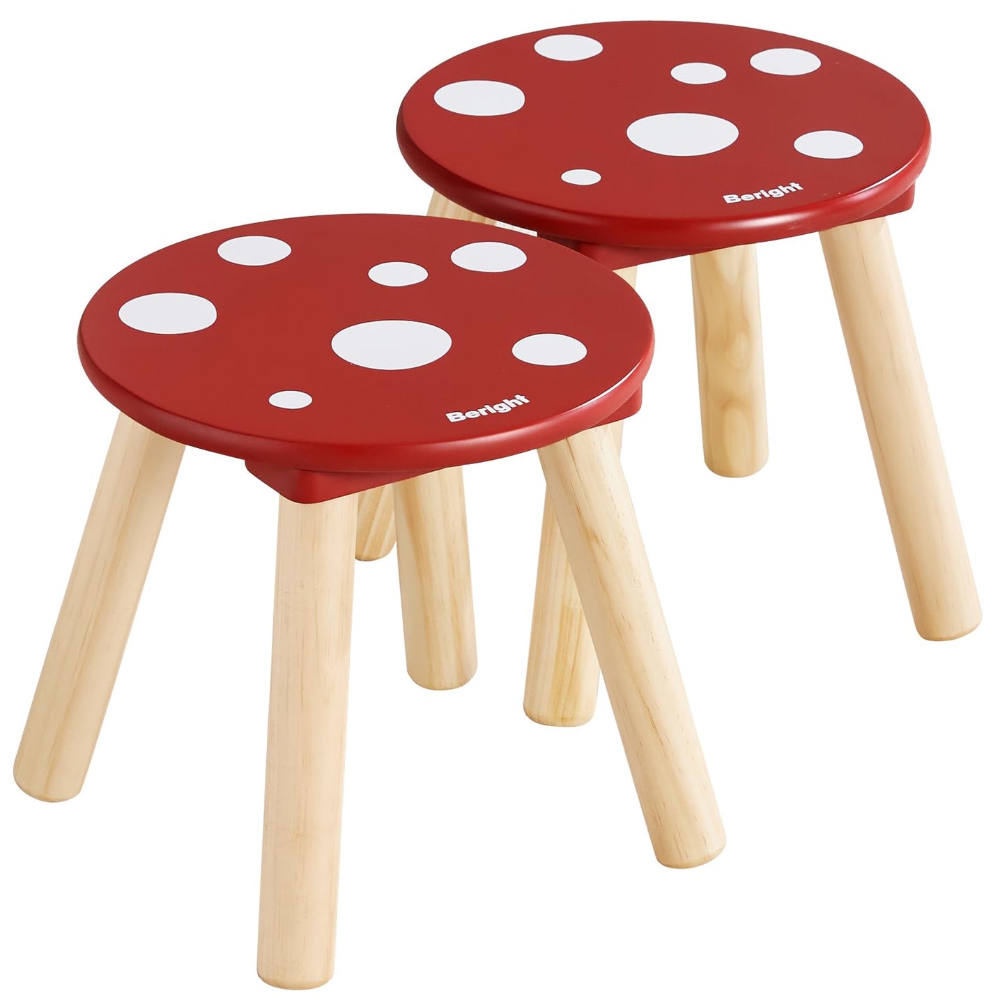 Beright Wooden Step Stool for Kids, Children's Stool Perfect Matched Sensory Table, 9 Inch Sturdy Sitting Stool with Assembled Four-Legged, Mushroom, 2 Pack