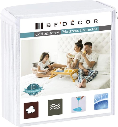 Bedecor Twin Waterproof Mattress Protector - Noiseless Cotton Terry Cover for Potty Training | Fits 9-18 Inch Depth