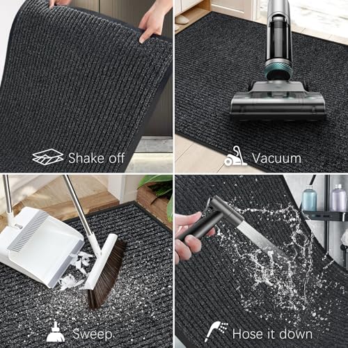 Dark Grey Indoor Outdoor Heavy Duty Door Mat 4x6 ft Non-Slip Absorbent Entrance Rug