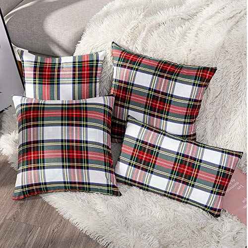 GTEXT 2 Pack Christmas Decor White Plaids Pillow Covers Buffalo Check Throw Pillow Cover Tartan Cuhion Cover Case for Couch Sofa Home Decoration Cotton 18 X 18 Inches
