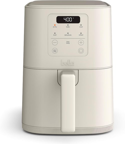 Bella 4Qt Slim Air Fryer - EverGood™ Ceramic Nonstick Coating, Adjustable Temp, 6 Cooking Options, Oatmilk