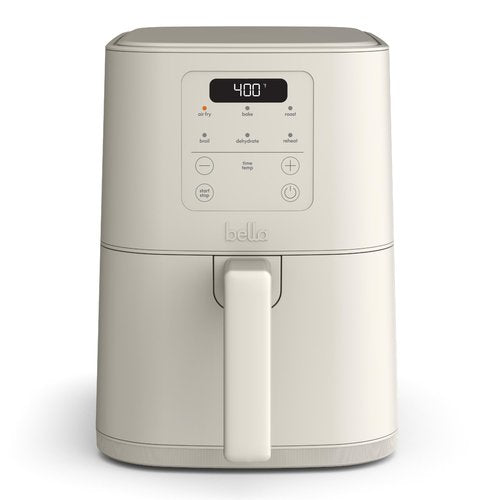 bella 4Qt Slim Air Fryer, Fits-anywhere™ Kitchenware, EverGood™ Ceramic Nonstick Coating, Adjustable Temperature, 6 Preset Cooking Options, 60 Min Auto Shutoff w Audible Tone, 3.3lb Capacity, Oatmilk