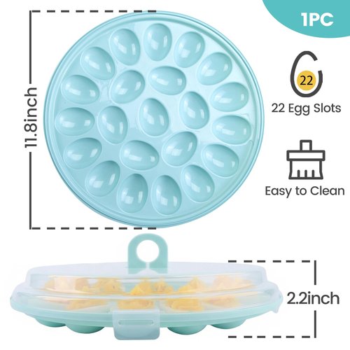HAKSEN Deviled Egg Containers with Lid, Portable Deviled Egg Platter Carrier Holder Trays with 22 Slots for Holiday Party and Home Kitchen, Blue