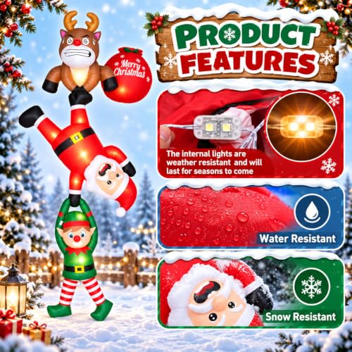 8FT Inflatable Santa and Reindeer Outdoor Christmas Decoration with LED Lights
