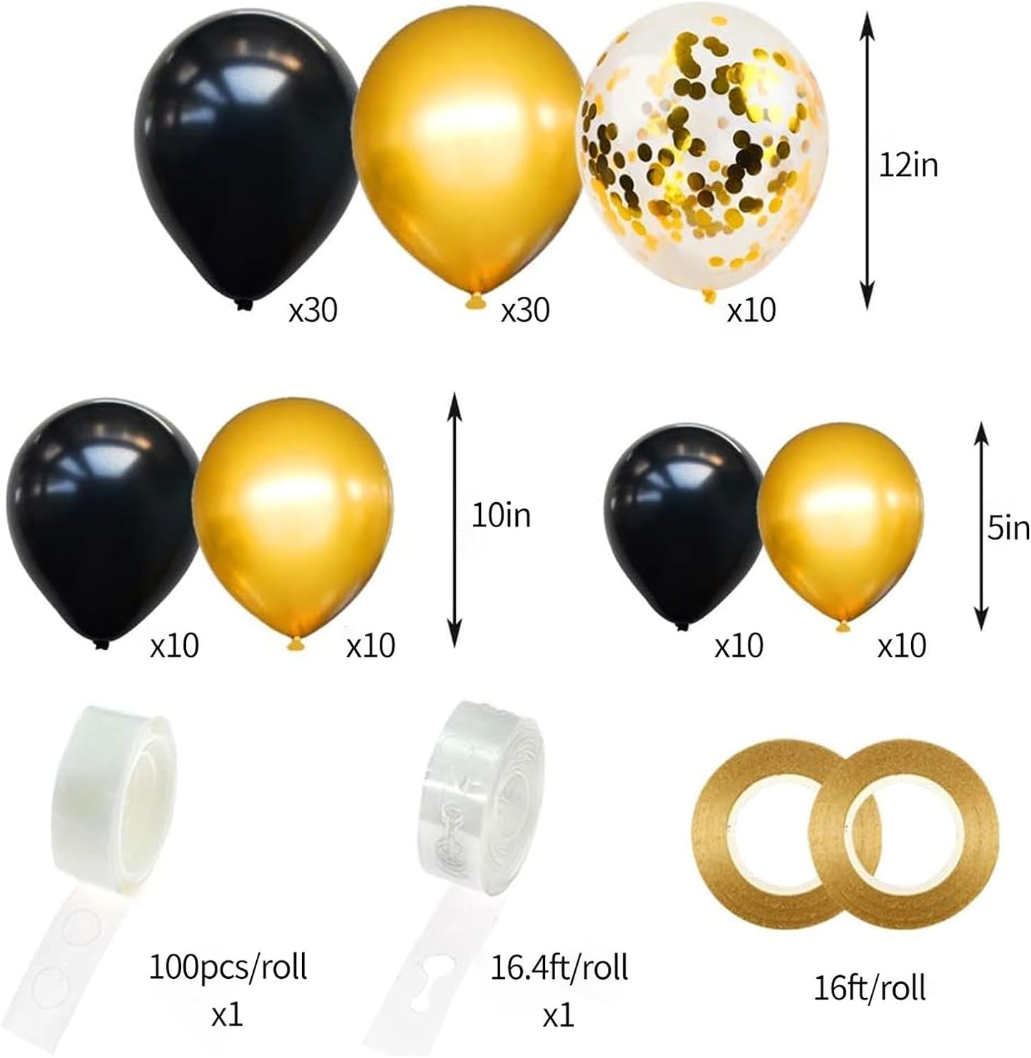 RUBFAC Black and Gold Balloon Garland Arch Kit - 110pcs with Confetti Balloons for Parties