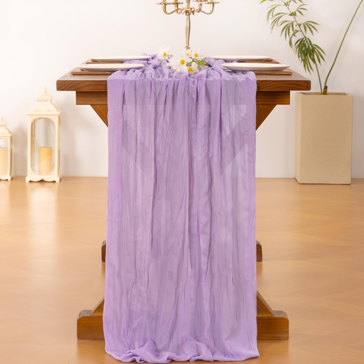 Socomi 3pcs Lilac Purple Lavender Cheesecloth Table Runner Summer Boho Rustic Gauze 120 inch 10FT Cheese Cloth Sheer Runner for Wedding Party Baby Shower Birthday Home Decor Holiday Decorations