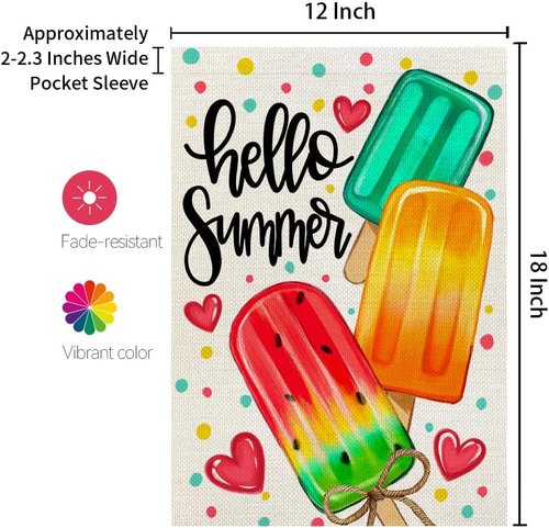 Crowned Beauty Summer Garden Flag - Double-Sided Popsicles Design | 12x18 Inches Burlap Yard Decor