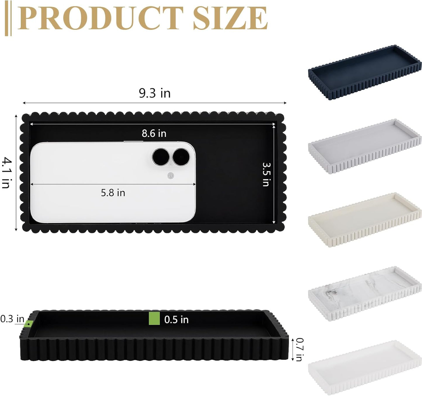 Skiennix Silicone Bathroom Tray - Small Vanity Organizer for Sink & Counter Decor | Black