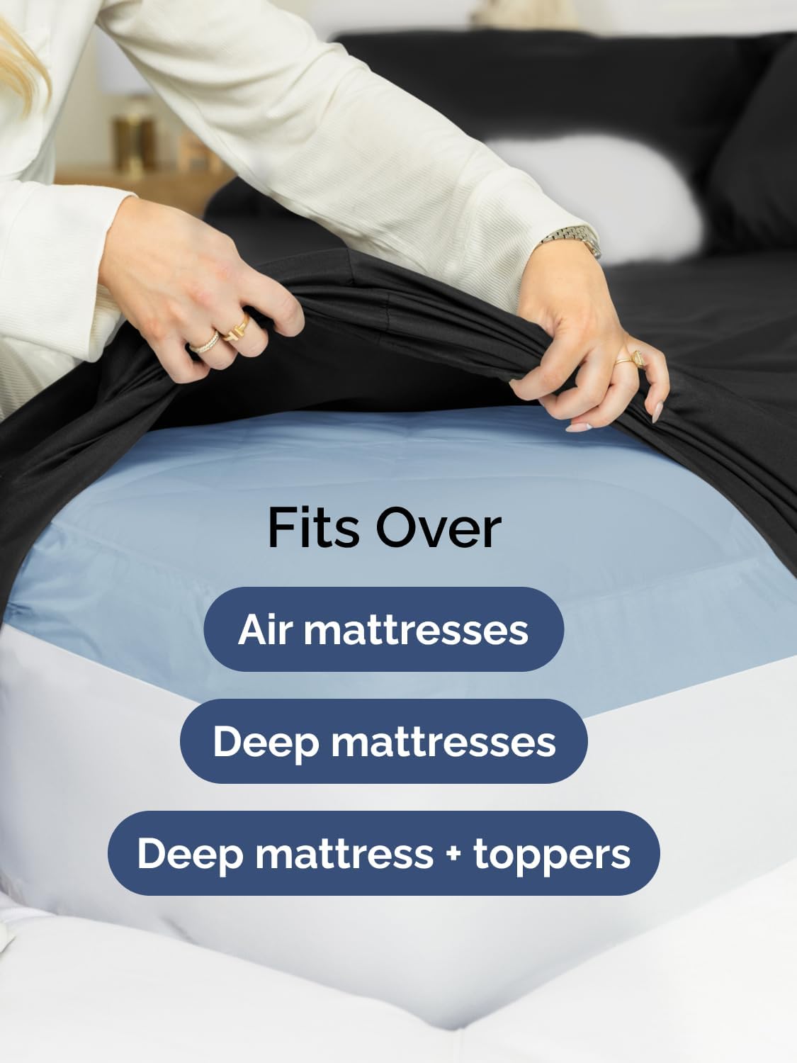 Skiennix Extra Deep Queen Sheet Set - 6 Piece Breathable Cooling Bedding - Soft, Wrinkle-Free Black Sheets