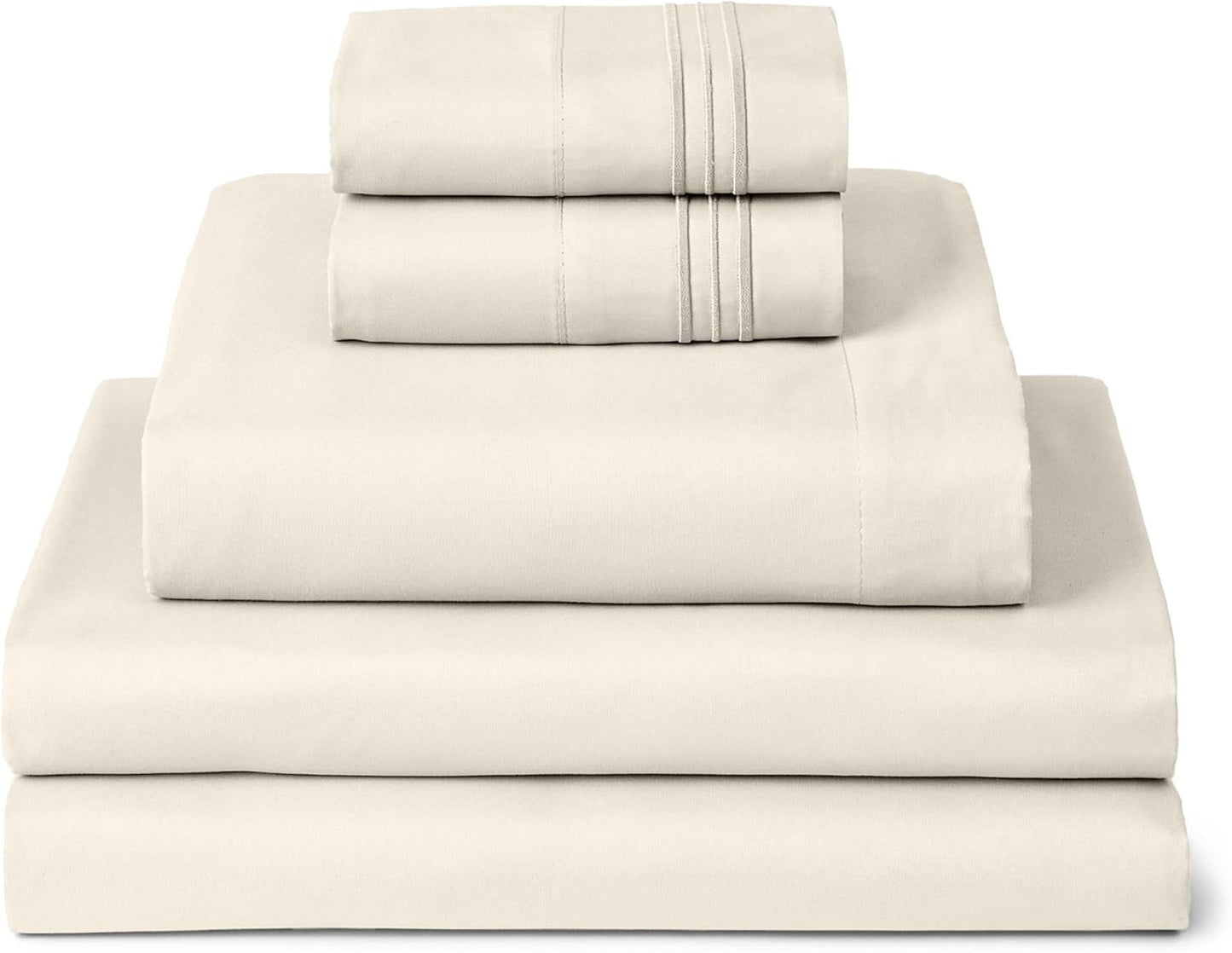 Mellanni Split King Sheets Set - 5 PC Luxury Bedding | Extra Soft, Cooling, Wrinkle-Resistant (Golden Ivory)