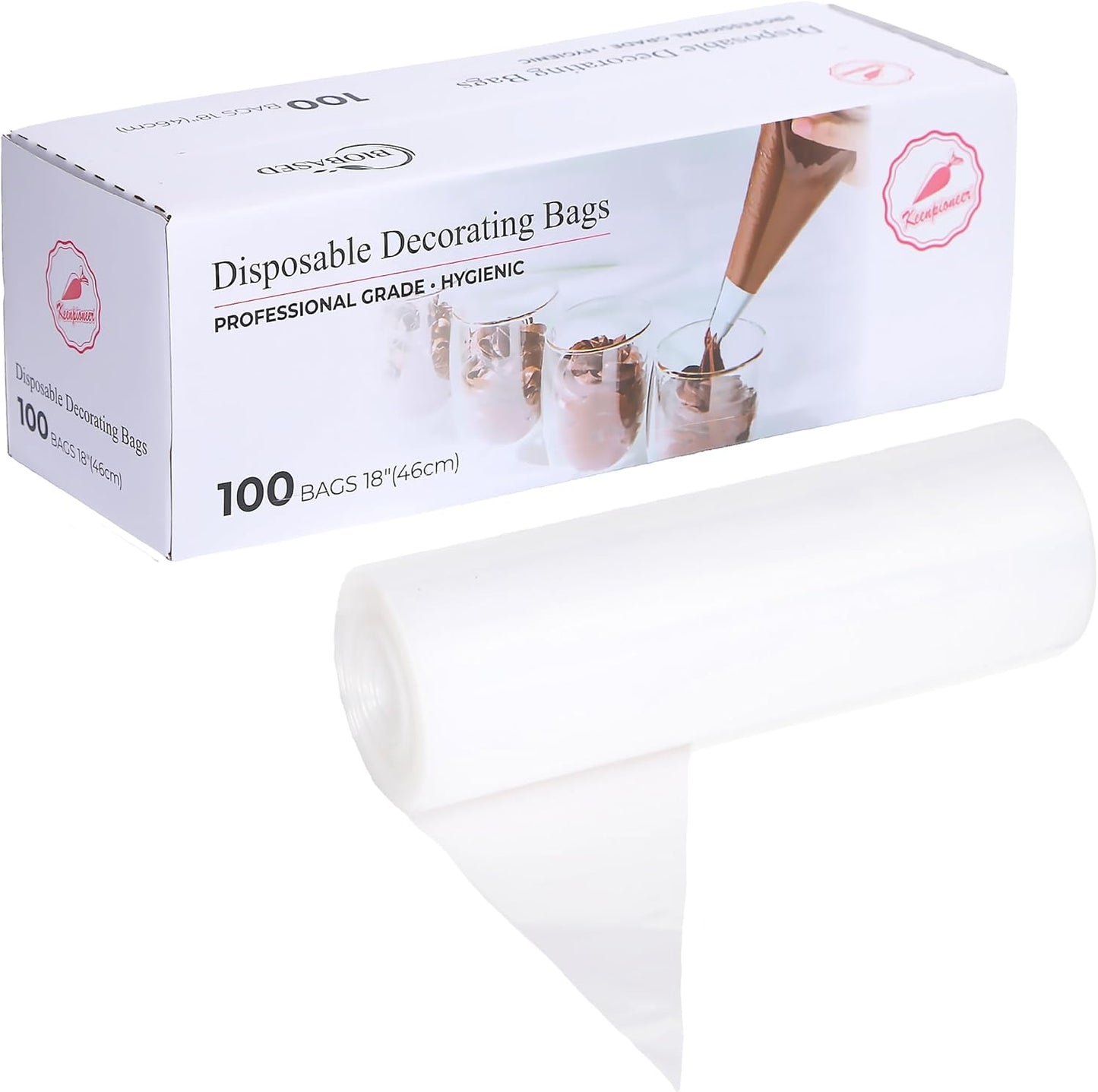 Keenpioneer 18-Inch Disposable Piping Bags - Large Capacity Biobased Cake Decorating Bags | Pack of 100