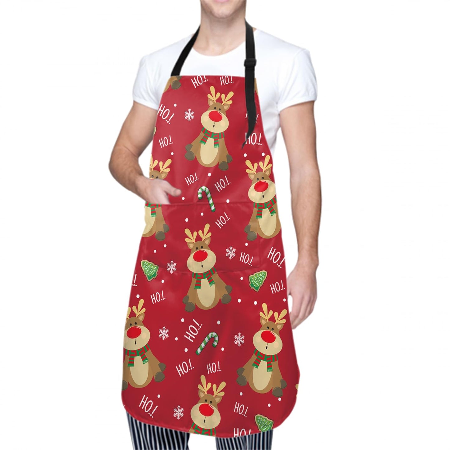 Granbey Chistmas Apron with 2 Pockets Holiday Kitchen Apron Christmas Elk Style Decoration Apron for Christmas Dinner Party Cooking Baking Crafting House Gift for Bakers Mom Dad Wife Husband