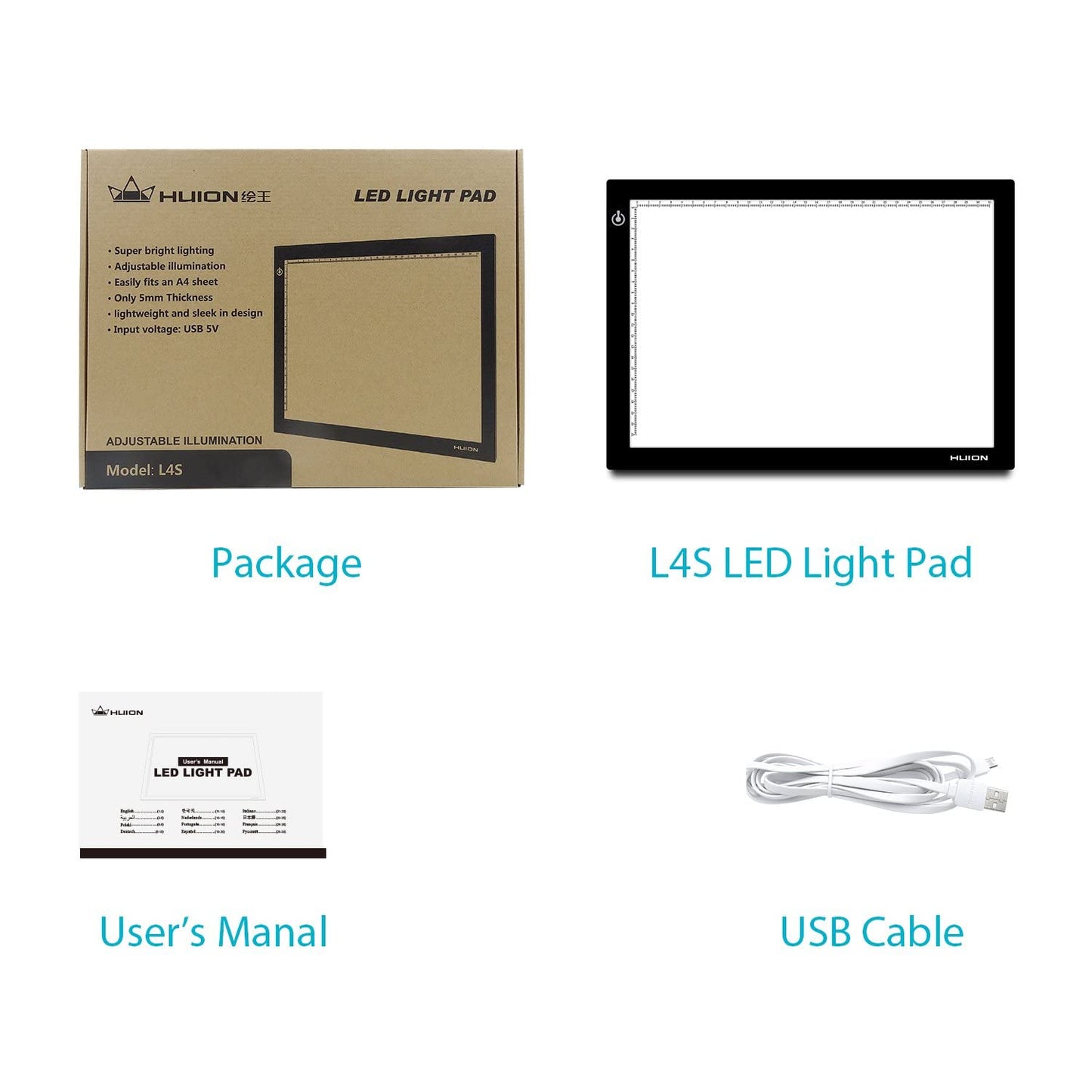 HUION L4S LED Light Box A4 Ultra-Thin USB Powered Adjustable Light Pad for Tracing