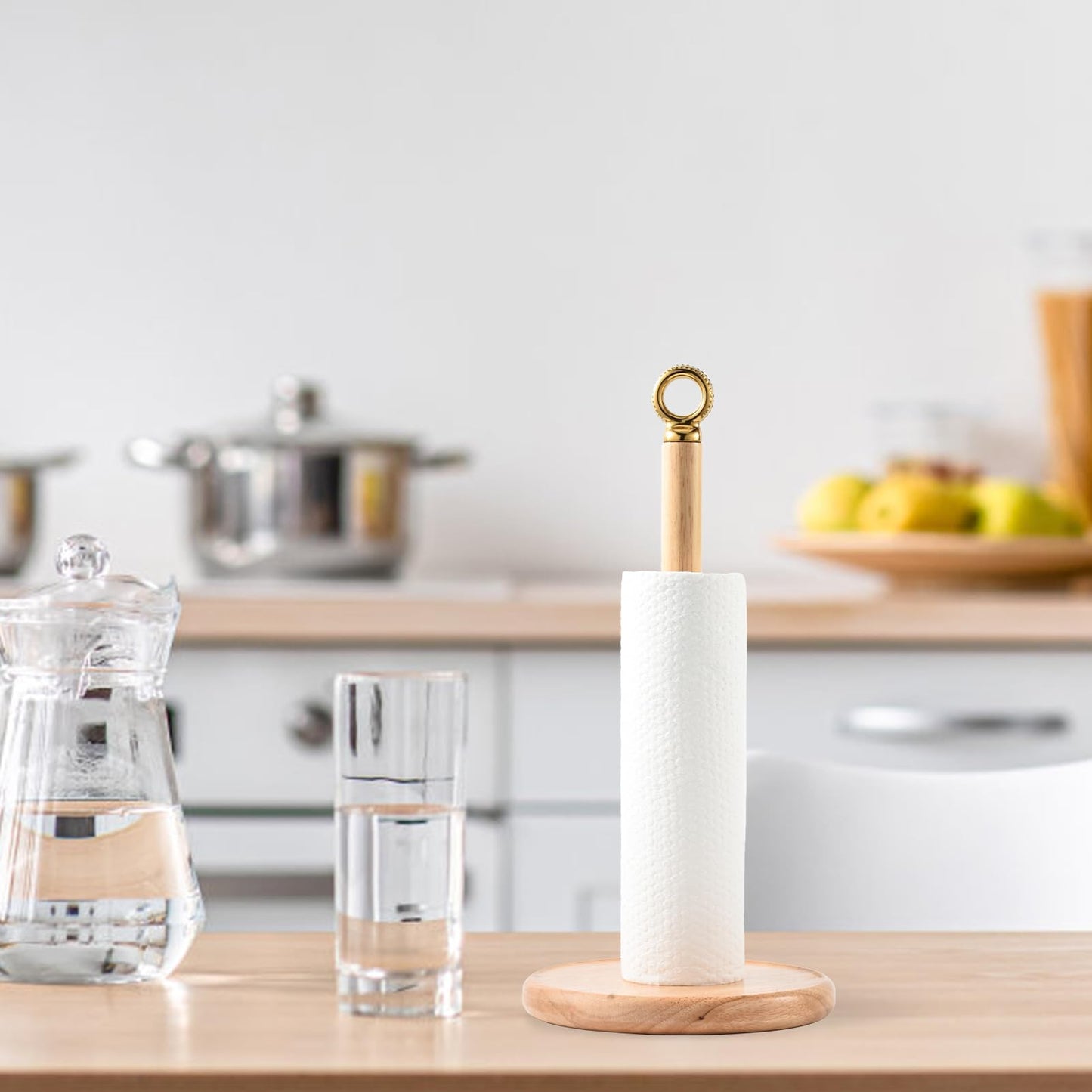SATU BROWN Stylish Paper Towel Holder Countertop with Heavy Duty Wood Base, Farmhouse Paper Towel Roll Stand for Kitchen Counter fits Standard and Jumbo Size Paper Towels
