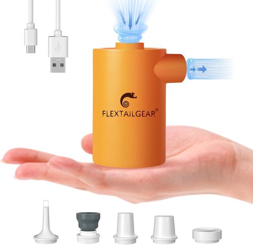 FLEXTAILGEAR MAX Portable Air Pump - USB Rechargeable 3600mAH Battery for Quick Inflation | Ideal for Sleeping Pads, Air Mattresses, Pool Toys (Orange)