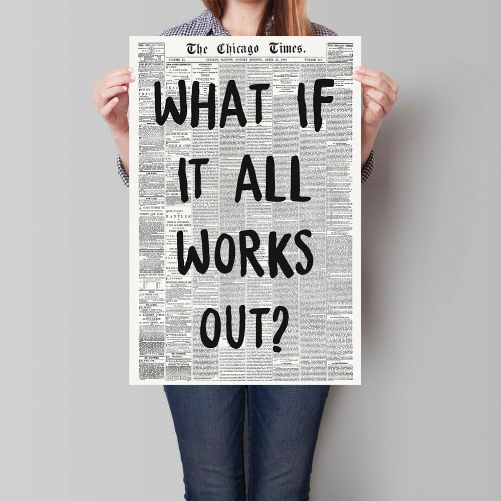 Zphvaqd Trendy Newspaper Canvas Wall Art - "What If It All Works Out" Print | Black & White Home Decor 16 x 24 in Unframed