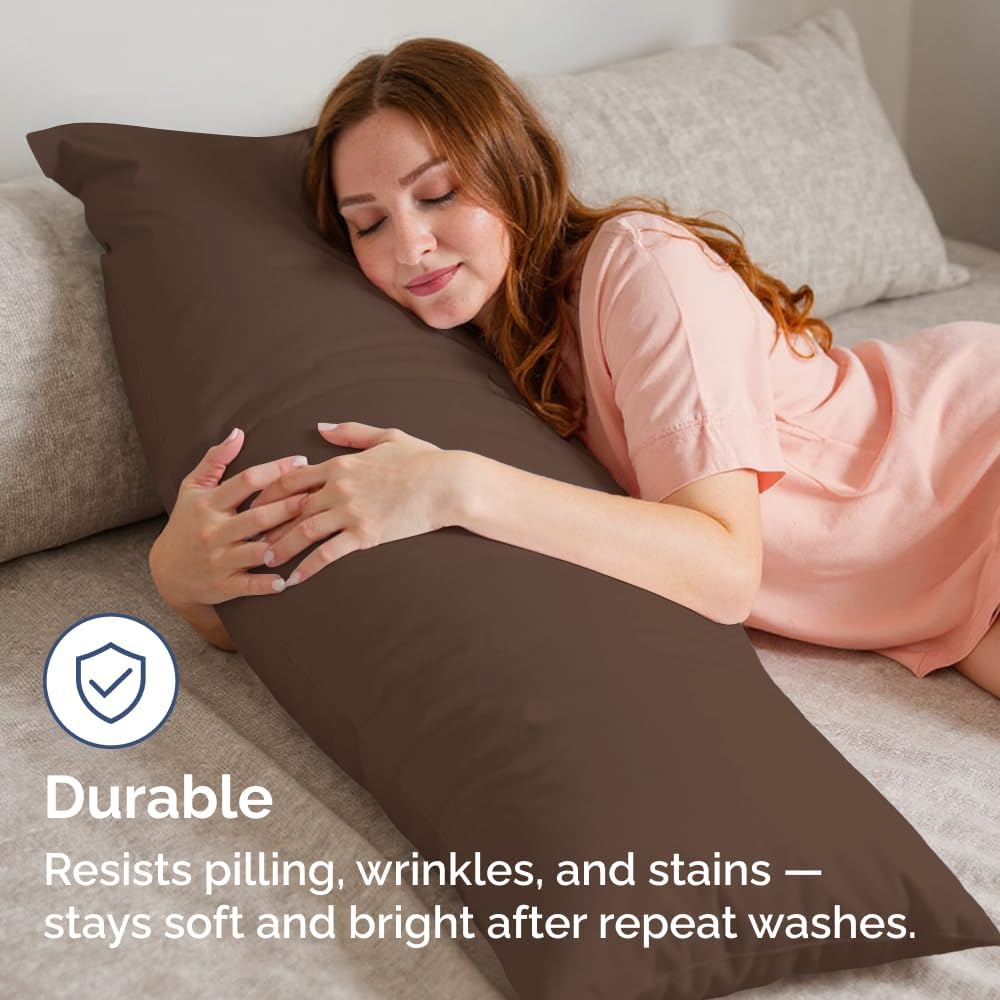 Skiennix Body Pillowcases Set of 4 | Soft, Breathable 20x54 Long Pillow Covers for Side Sleepers - Machine Washable, Fade-Free (Brown)