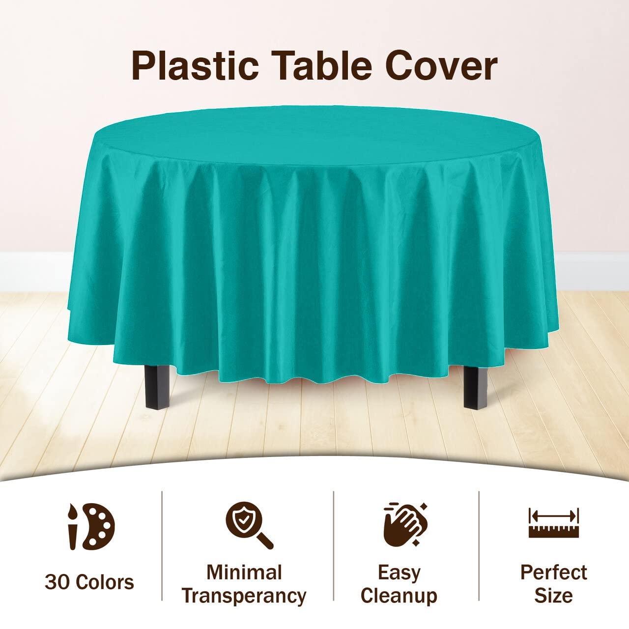 12-Pack Premium Plastic Tablecloth 84in. Round Table Cover - Teal