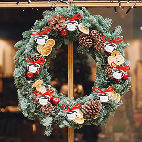 FOIMAS 30pcs 1.6in Believe Bells Ornament Silver with Red Ribbon for Christmas Tree