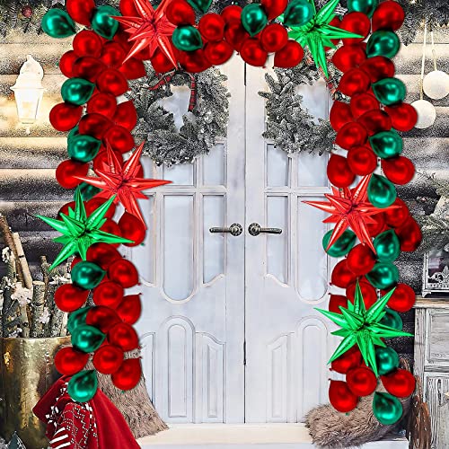 GCTWFYK 72Pcs Red Green 26in Star Foil Balloons - Explosion Cone Mylar Spike Balloons for Xmas Photo Props
