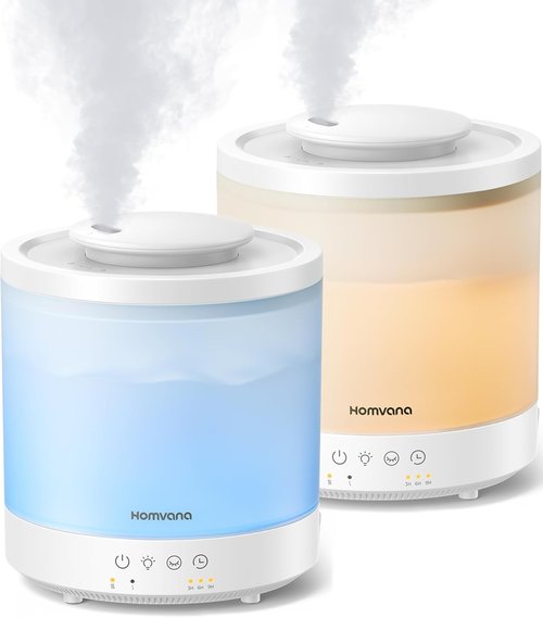 Homvana Small Humidifiers - 1.5L Cool Mist Top Fill for Baby Nursery | 3-in-1 Essential Oil Diffuser, 7 Color Lights