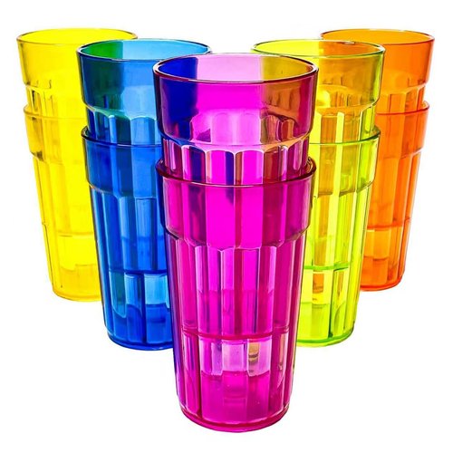 Honla 10 oz Highball Glasses,Set of 10 Small Plastic Drinking Glasses,Unbreakable Plastic Tumblers Water Juice Cups in 5 Assorted Colors
