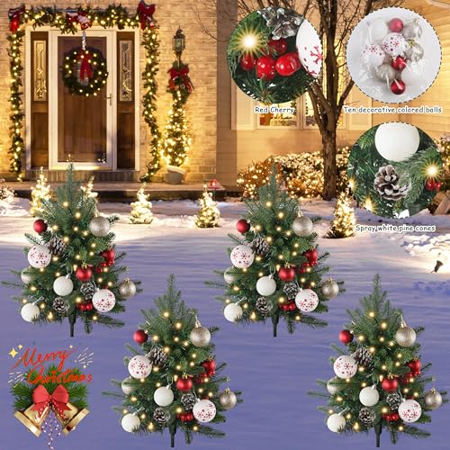 Sunnyglade 27-Inch Outdoor Christmas Tree Set of 2 with 60 LED Lights