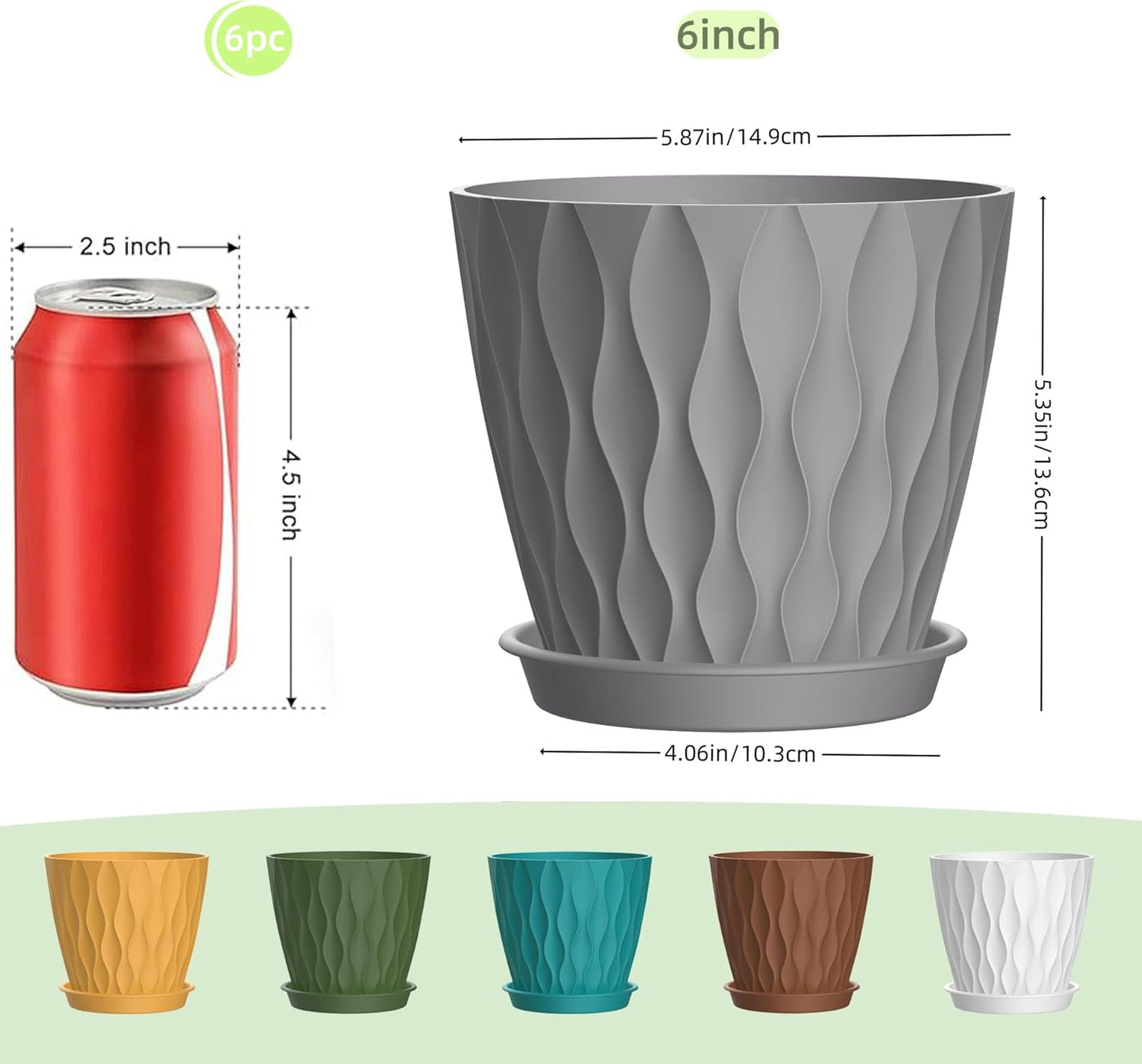 Skiennix 6-Inch Plant Pots - Colorful Indoor Planters with Drainage Holes & Trays | Perfect for Succulents & Herbs