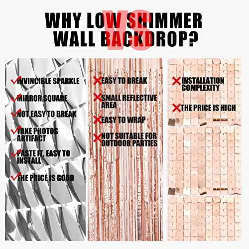 PADELO Silver Shimmer Wall Backdrop, Square Backdrop Curtain,2Pcs 3.3x6.6 Feet Silver Streamer Backdrop for Party Decorations