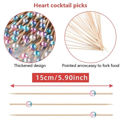 120 pcs 5.9in long Pearl Cocktail Picks, Gradient Color Ball Food Sticks Charcuterie Boards Accessories,Bamboo Skewers for Appetizers Drinks Fruit.