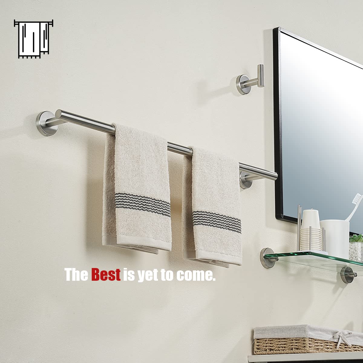 JQK Bath Towel Bar, 24 Inch 304 Stainless Steel Thicken 0.8mm Towel Rack Bathroom, Towel Holder Brushed Finished Wall Mount, Total Length 27 Inch 2 Pack, TB110L24-BN-P2