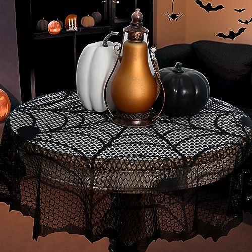 40-Inch Black Lace Spiderweb Tablecloth – Round Halloween Table Topper